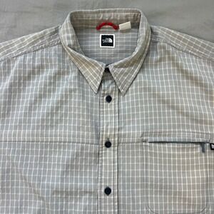 THE NORTH FACE SS Shirt Men's XXL Plaid Button Up Pocket Zipper Outdoors Hiking
